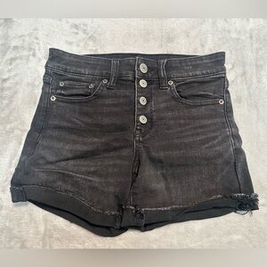 American Eagle Next Level Stretch Midi Buttonfly Denim Shorts Women’s 2 Black